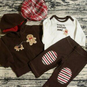 Gymboree Gingerbread Boy 3-6 Month Hoodie Shirt Pants Hat NWT Outfit.